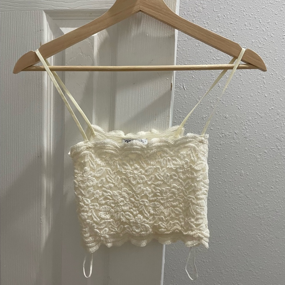 zara white lace crop top